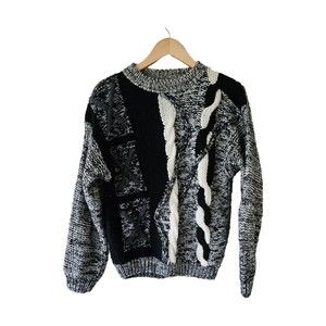 Vintage City Streets Sweater‎ Black White Abstract Small